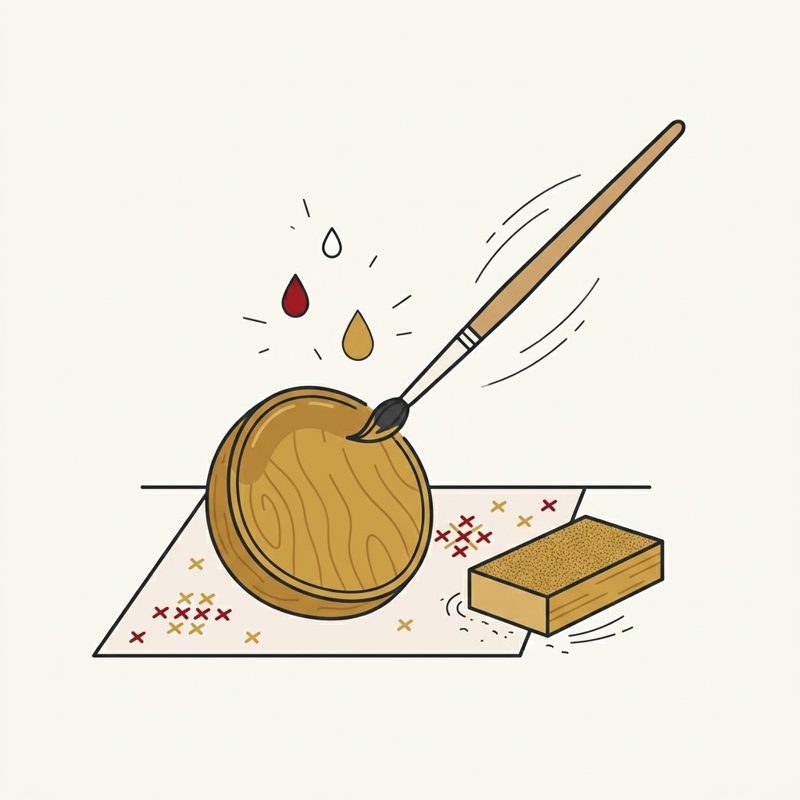 A brush and sandpaper on a wooden box